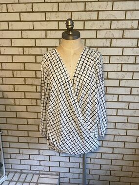 Women’s White & Black Grid Wrap Blouse